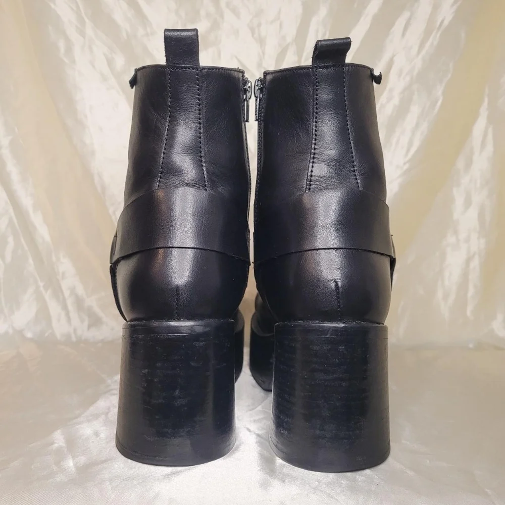 DESTROY vintage black leather 90s era heeled platform boots - Picture 5 of 8